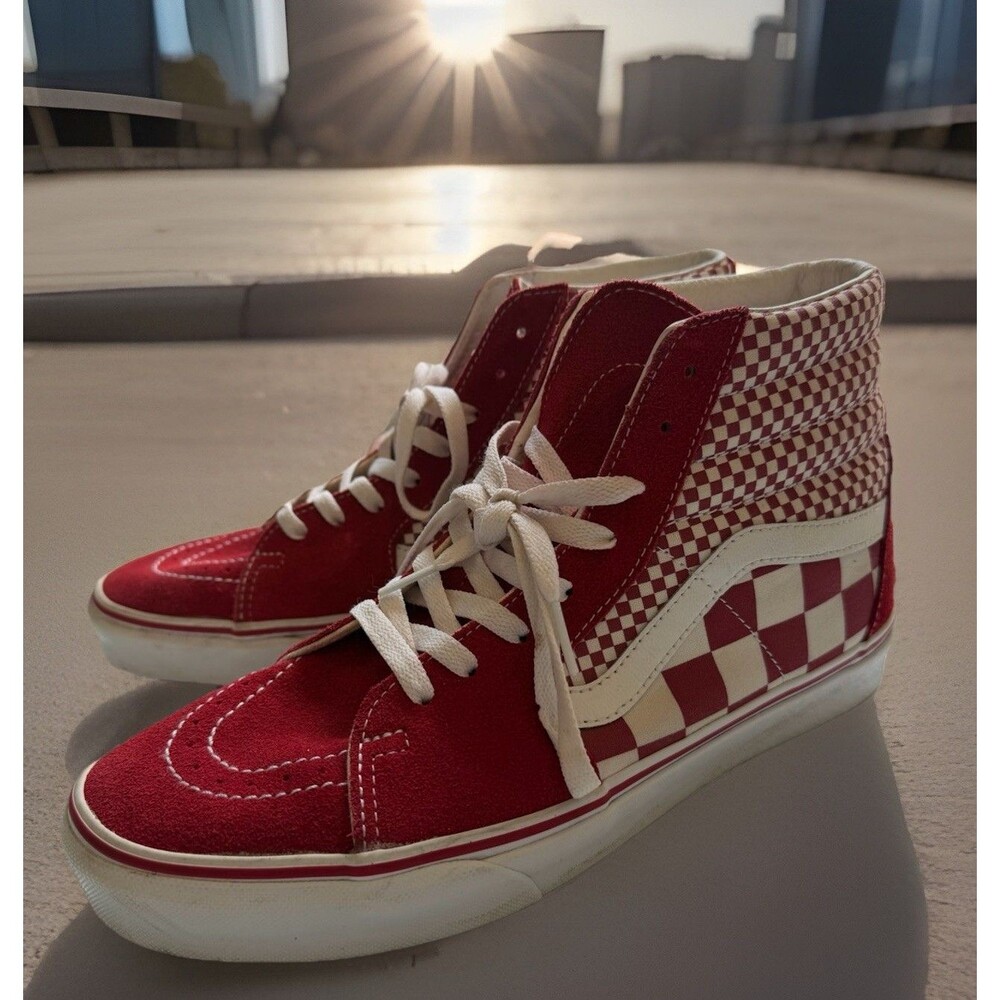 Mens Vans Sk8Hi Red Mix Checker Chili Pepper Hitops Sz 10
